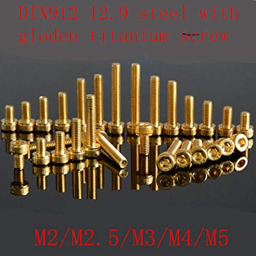 10-20Pcs G12.9 DIN912 Chapado en titanio Tornillo hexagonal dorado M2 M2.5 M3 M4 M5 Llave hexagonal Chapado en titanio Tornillo de cabeza de tapa glod, M3x8mm 20 piezas