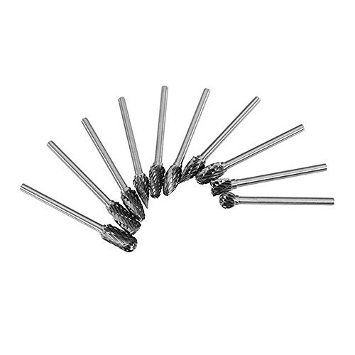 10 piezas 1/8 '' Fresa de carburo de tungsteno con vástago Conjunto de taladro de cono de acero hss giratorio, taladro de diamante 10 mm