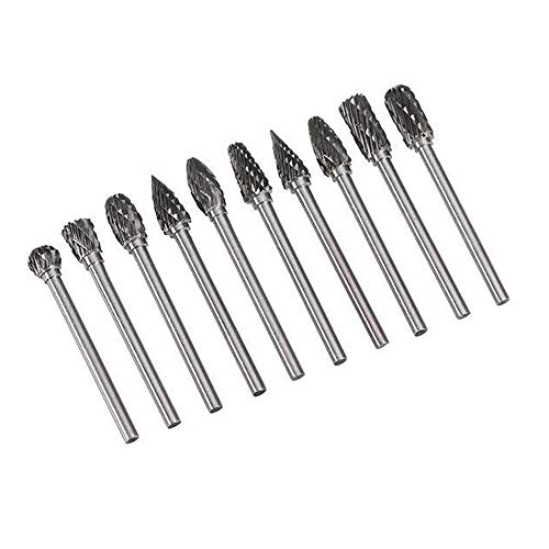 10 piezas 1/8 '' Fresa de carburo de tungsteno con vástago Conjunto de taladro de cono de acero hss giratorio, taladro de diamante 10 mm