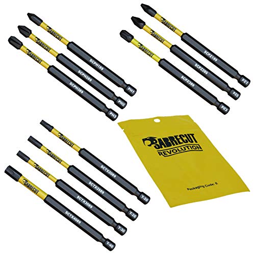 10 x SabreCut SCRK89 89mm destornillador de impacto magnético PZ1 PZ2 PZ3 PH1 PH2 PH3 TX20 TX25 TX30 TX40 Pozi Phillips Torx resistentes para Dewalt Milwaukee Bosch Makita y otros