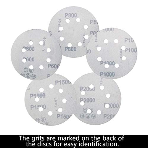 100 discos de lija adhesivos de 5 pulgadas, 8 agujeros, 5 pulgadas, 8 agujeros, 20 unidades cada uno de 600 800 1000 1500 2000 granos papel de lija para Ran T