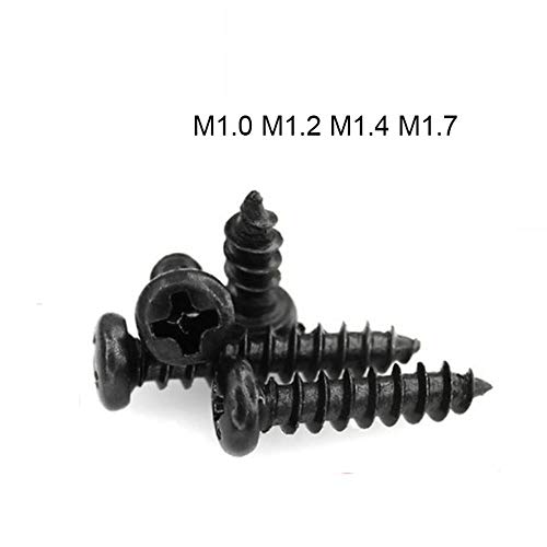 1000 piezas M1.0 M1.2 M1.4 M1.7mm de acero al carbono Mini Micro pequeño Phillips cabeza redonda cruz redonda cabeza plana tornillo de madera autoperforante, M1.4 x 6 mm
