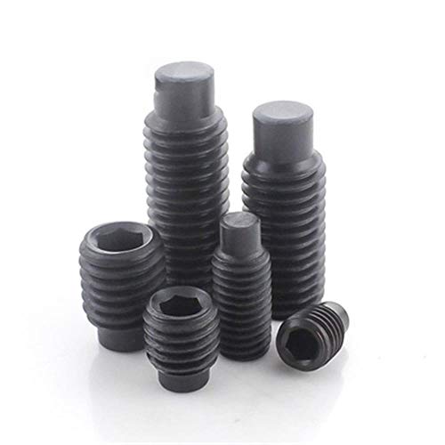 100Pcs / 50Pcs DIN915 GB79 M2.5M3 M4 M5 M6 Grado 12.9 Tornillos de fijación de extremo convexo de acero al carbono Tornillo hexagonal negro Tornillos de máquina sin cabeza, 10 mm, M4 100Pcs