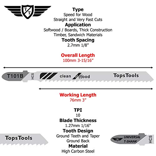 15 hojas de sierra para caladora TopsTools T101B para Bosch, DeWalt, Makita, Milwaukee y muchas más