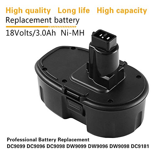 2 Packs Boetpcr 18V 3000mAh Ni-MH Reemplazo para Dewalt Batería DC9096 DE9096 DE9039 DE9095 DE9098 DE9503 DW9095 DW9096 DW9098