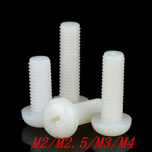20-50pcs tornillo de nailon M2 m2.5 m3 m4 m5 blanco o negro nailon plástico aislante Phillips Cruz empotrada tornillo de cabeza redonda redonda, nailon blanco, M3 50pcs
