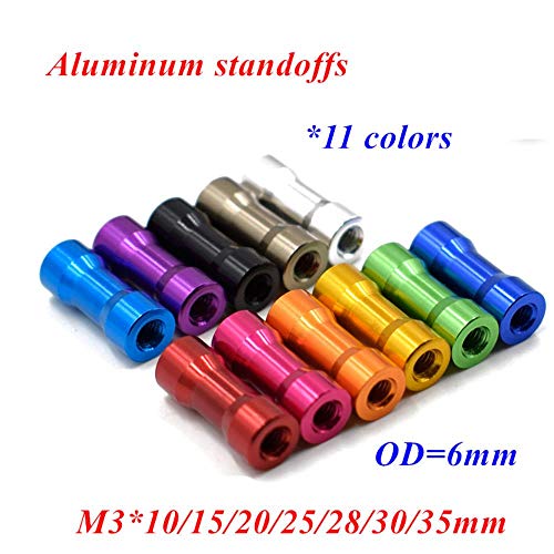 20 piezas de espaciadores de aluminio M3 M3 * 10/15/20/25/28/30/35 mm OD = 6 mm Aleación de aluminio Separador redondo Varillas para piezas RC Multicolor, azul oscuro, M3
