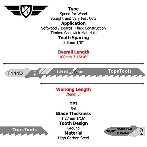 25 hojas de sierra para Bosch, Dewalt, Makita, Milwaukee, y muchos más, 25 unidades, modelo T144D, por Topstools