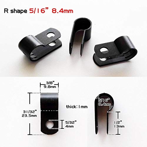 25X ID 3.3mm 5.3mm 6.4mm 8.4mm 10.4mm Nylon negro Forma de UR Clip de abrazadera de cable Alambre resistente a los rayos UV Soporte de lazo de manguera eléctrica, forma de R 8.4mm