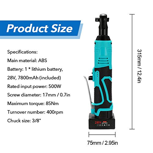 28V Llaves De Carraca Eléctricas, 28V 3/8IN 100N/M Llave De Carga De Ángulo Alto De 90 Grados