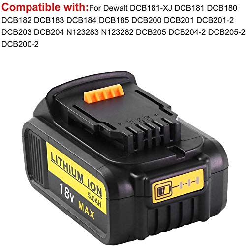 2X 18V DCB184 5.0Ah Batería de repuesto para Dewalt XR DCB181 DCB182 DCB183 DCB185 DCB200 DCB200-2 DCB205DCB181-XJ N123283 Taladro inalámbrico