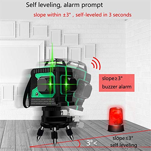 3D Nivel de Láser 12 Línea Luz verde de Alta Precisión Instrumento de Fijación Nivelación de Plano de Tierra con Control Remoto Inteligente Impermeable IP54 Antigolpes a Prueba de Polvo Con trípode