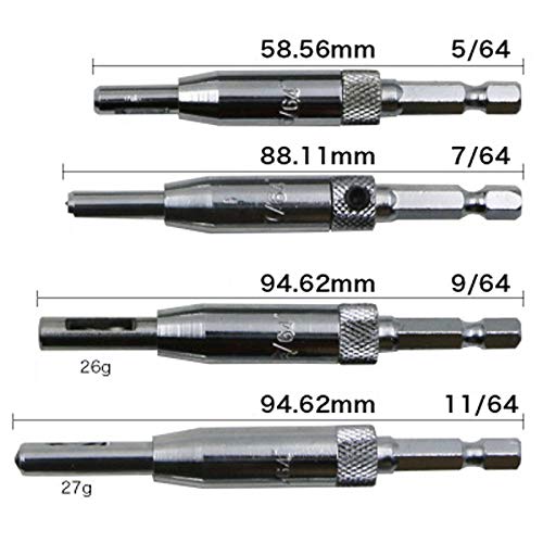 4 piezas Juego de brocas de bisagra autocentrantes HSS de 5/64 in / 7/64 in / 9/64 in / 11/64 in
