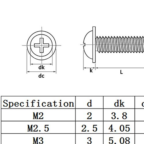 40-100 piezas M2 2,5 M3 M4 cruz de acero al carbono Phillips Pan Cabezal de armadura redonda con arandela Cuello acolchado Tornillo de máquina PWM, 20 mm, M2.5 100 piezas