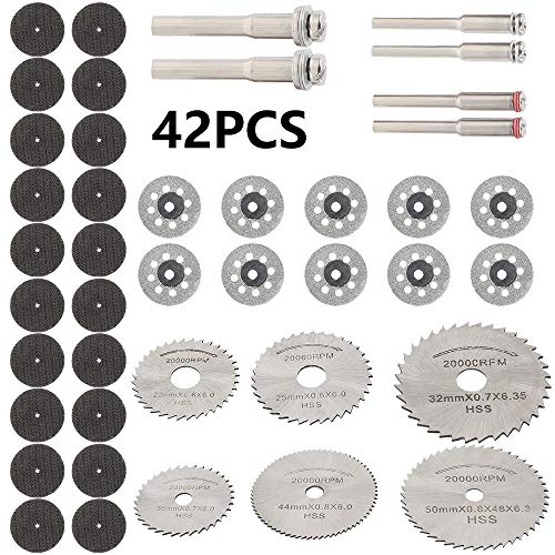 42pcs Mini sierra circular Juego de cuchillas de corte de resina Disco Disco de corte de diamante Cortador de metal Herramienta eléctrica para taladro Dremel, 42 piezas, Francia