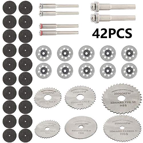 42pcs Mini sierra circular Juego de cuchillas de corte de resina Disco Disco de corte de diamante Cortador de metal Herramienta eléctrica para taladro Dremel, 42 piezas, Francia
