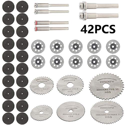 42pcs Mini sierra circular Juego de cuchillas de corte de resina Disco Disco de corte de diamante Cortador de metal Herramienta eléctrica para taladro Dremel, 42 piezas, Francia