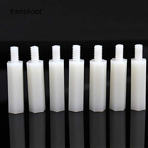 50Pcs M2 / M2.5 / M3 / M4 + Tornillo de espaciado de rosca blanca de 6 mm para placa PCB Separador de separador de nylon fijo Pilar, 5 mm, M2.5