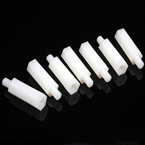 50Pcs M2 / M2.5 / M3 / M4 + Tornillo de espaciado de rosca blanca de 6 mm para placa PCB Separador de separador de nylon fijo Pilar, 5 mm, M2.5