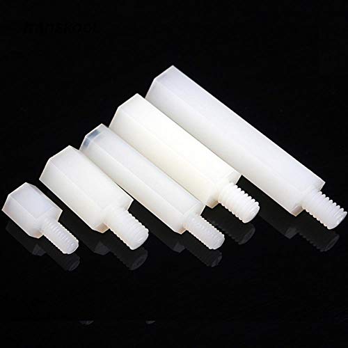 50Pcs M2 / M2.5 / M3 / M4 + Tornillo de espaciado de rosca blanca de 6 mm para placa PCB Separador de separador de nylon fijo Pilar, 5 mm, M2.5