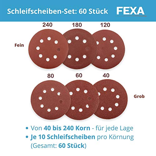 60x Discos abrasivos Velcro - 125 mm redondos - Lijadora excéntrica Fexa - Hojas abrasivas 11 agujeros para papel de lija - 60 piezas