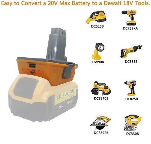 Adaptador de batería DeWalt de repuesto para DeWalt 18V-20V batería de litio DCA1820 DCB090 (con función USB Mobile Power)