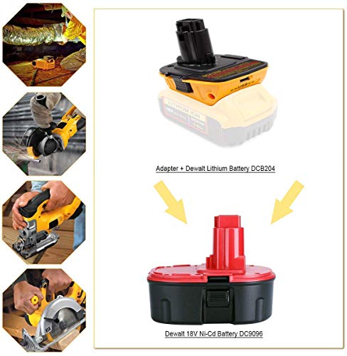 Adaptador de batería DeWalt para DeWalt 20 V-18 V batería de litio DCA1820 DCB090 (con función USB Mobile Power) (1 unidad)