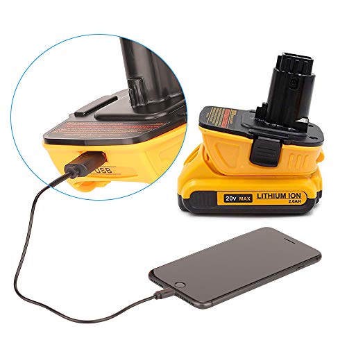 Adaptador de batería DeWalt para DeWalt 20 V-18 V batería de litio DCA1820 DCB090 (con función USB Mobile Power) (1 unidad)