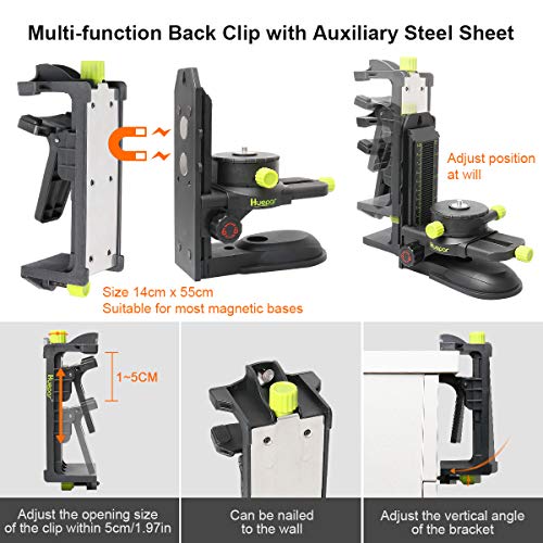 Adaptador de nivel láser de soporte de ajuste fino Huepar, base pivotante magnética multifuncional con clip ajustable, soporte ajustable de 360° con rosca macho de 1/4"-20, ajuste de altura - PV10+