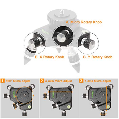 Adaptador del soporte Huepar AT2 - Base giratoria de 360° para el conector de trípode de nivel láser de línea, con montaje roscado estándar de 1/4" - Ajuste de giro fino base giratoria