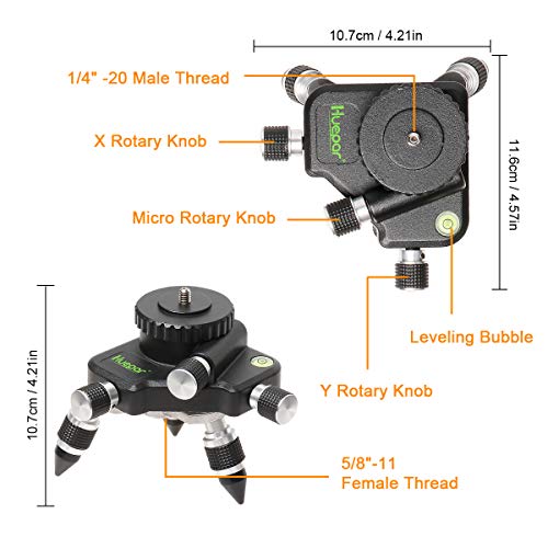 Adaptador del soporte Huepar AT2 - Base giratoria de 360° para el conector de trípode de nivel láser de línea, con montaje roscado estándar de 1/4" - Ajuste de giro fino base giratoria