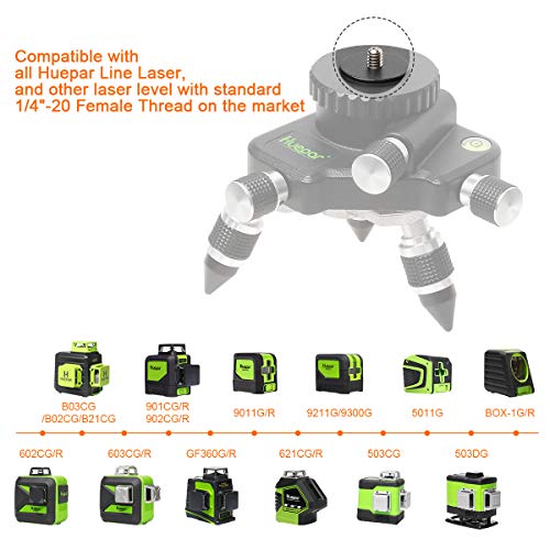 Adaptador del soporte Huepar AT2 - Base giratoria de 360° para el conector de trípode de nivel láser de línea, con montaje roscado estándar de 1/4" - Ajuste de giro fino base giratoria