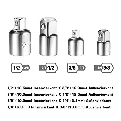 Adaptador para Llave de Carraca, Juego de 4 Pzas Adaptadores de 1/4", 3/8", 1/2" +Set con 3 Pzas adaptadores 1/4" hex-1/4" -3/8" 1/2"Llave de vaso 