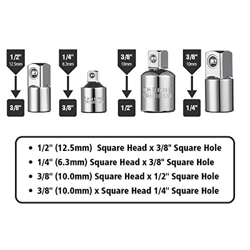 Adaptador para Llave de Carraca, Juego de 4 Pzas Adaptadores de 1/4", 3/8", 1/2" +Set con 3 Pzas de Color Aluminio adaptadores 1/4" hex-1/4" -3/8" 1/2"Llave de vaso