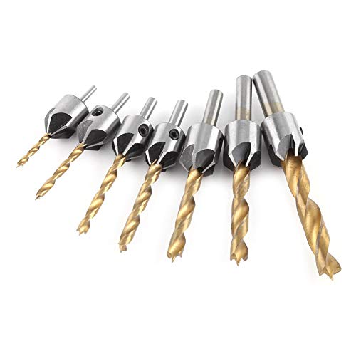 Akozon Juegos de Brocas Avellanado Portabrocas Brocas para Acero con Llave Hexagonal(7 sets + small wrench (3-10mm))