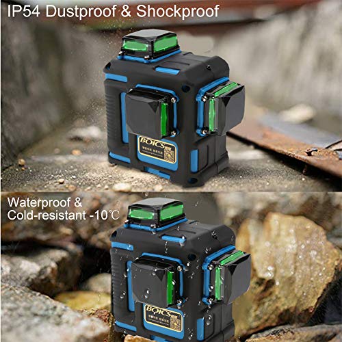 Akozon Nivel láser 12 Líneas 3 * 360 grados horizontales y verticales de láser Autonivelante 50M IP54 Viga verde(EU)