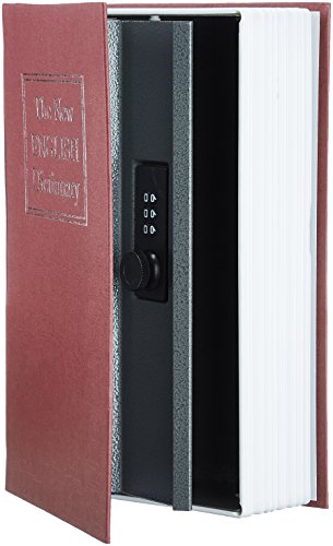 AmazonBasics - Caja de seguridad en forma de libro - Cerradura con combinación - Rojo