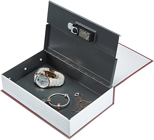 AmazonBasics - Caja de seguridad en forma de libro - Cerradura con combinación - Rojo