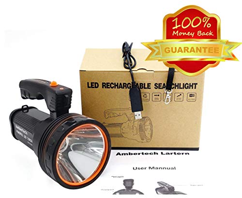 Ambertech Recargable 7000 Lúmenes Super Brillante Reflector LED Spotlight Linterna antorcha Linterna con Luz nítida