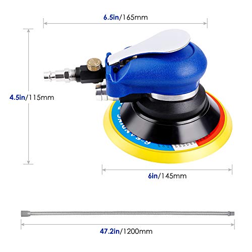 Amzdeal Lijadora Orbital Excéntrica Neumática Dual-acción Rectificadora Máquina para Lijar 10000 Rpm con Manguera y Bolsa Pulidor Multifunción para Coche, Metal, Muebles