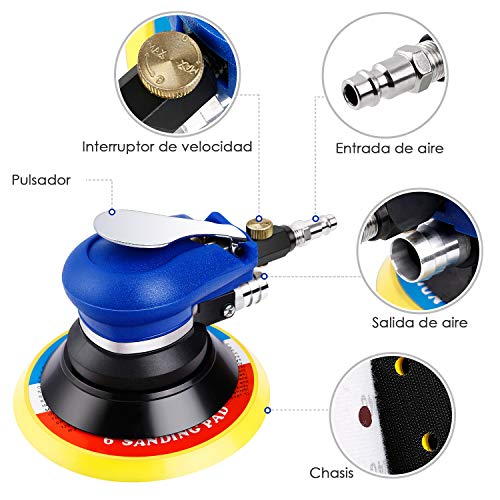 Amzdeal Lijadora Orbital Excéntrica Neumática Dual-acción Rectificadora Máquina para Lijar 10000 Rpm con Manguera y Bolsa Pulidor Multifunción para Coche, Metal, Muebles