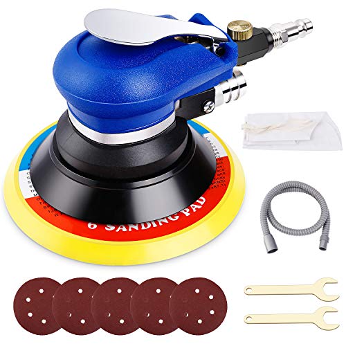 Amzdeal Lijadora Orbital Excéntrica Neumática Dual-acción Rectificadora Máquina para Lijar 10000 Rpm con Manguera y Bolsa Pulidor Multifunción para Coche, Metal, Muebles