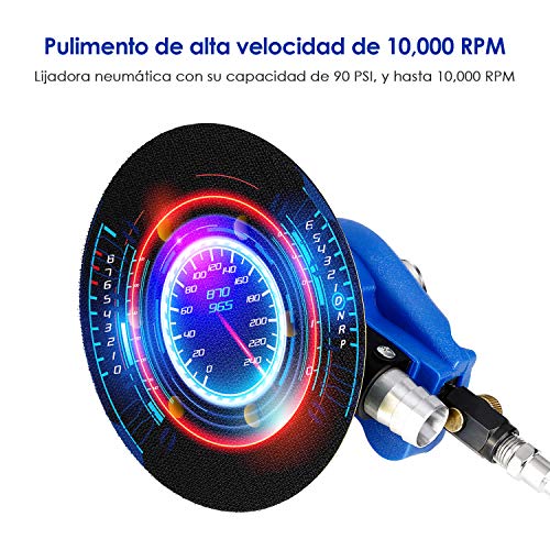 Amzdeal Lijadora Orbital Excéntrica Neumática Dual-acción Rectificadora Máquina para Lijar 10000 Rpm con Manguera y Bolsa Pulidor Multifunción para Coche, Metal, Muebles