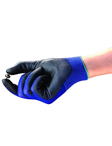 Ansell HyFlex 11-618 Guantes de Trabajo de Nylon, Extra-finos, Guante Mecánico Duraderos para Usos Múltiples, Azul Negro, Tamaño 9 (12 Pares)