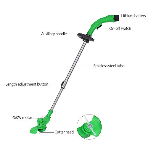 ASWT-Batería De Litio De 12V Desbrozadora Eléctrica, Cuchilla Deempuñadura Adicional, Asa Giratoria 180 ° Caperuza En Caja De Cartón (Li-Ion 4000Mah / 6000 RPM)