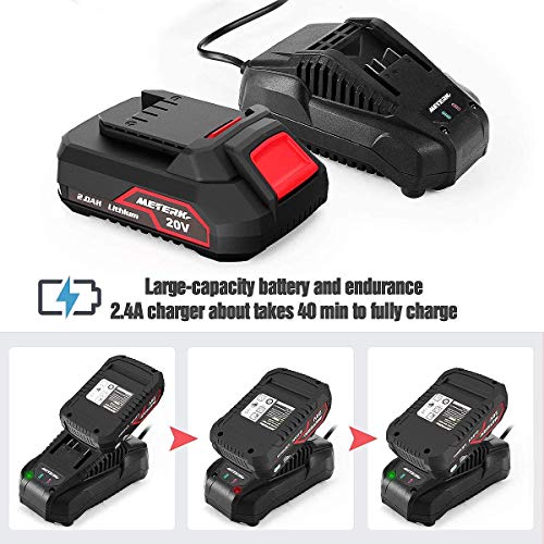 Atornillador de Impacto, Meterk 180Nm Pistola de Impacto 20V, Velocidad Máxima de 2800 RPM, Batería de 2000mAh, 2.4A cargador rápido de y 1/4" Portabrocas Rápido