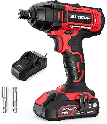 Atornillador de Impacto, Meterk 180Nm Pistola de Impacto 20V, Velocidad Máxima de 2800 RPM, Batería de 2000mAh, 2.4A cargador rápido de y 1/4" Portabrocas Rápido