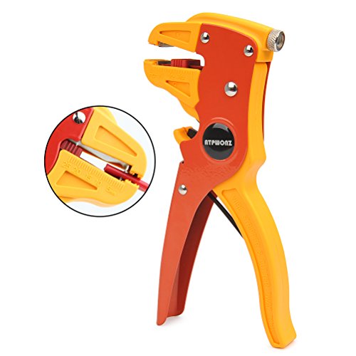 ATPWONZ Alicate Pelacables Automático Multifuncional Ajuste para Pelar Líneas de 0.2-6mm / Cortar Líneas de 3.2-9mm (Amarillo y rojo)