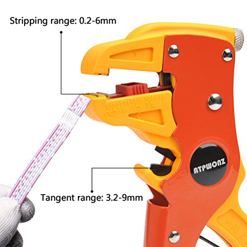 ATPWONZ Alicate Pelacables Automático Multifuncional Ajuste para Pelar Líneas de 0.2-6mm / Cortar Líneas de 3.2-9mm (Amarillo y rojo)