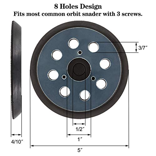 AxPower 5 inch 8 Hole Replacement Sander Pads 5" Hook and Loop Sanding Backing Plates for Makita 743081-8 743051-7, DeWalt 151281-08 DW4388, Porter Cable, Hitachi 324-209 (4 Packs)